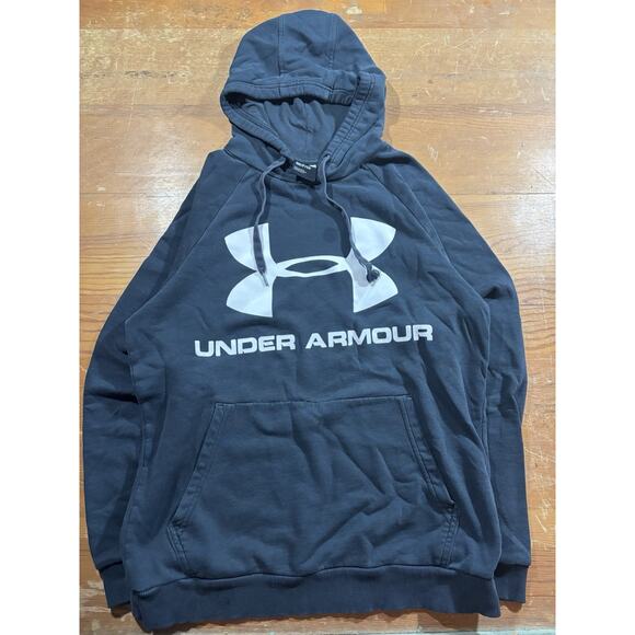 Under Armour Big Logo Hoodie Men’s Small Black Pullover Fleece Sweatshirt - Picture 1 of 6